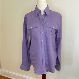 Lauren Ralph Lauren Purple Linen Button Up Shirt Women’s XS | Front Pockets